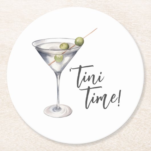おもしろいTini Time Martiniカクテル ラウンドペーパーコースター (正面)