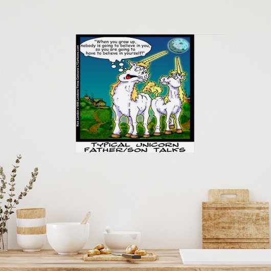 おもしろいUnicorn父/息子のボンディングポスター ポスター (キッチン)
