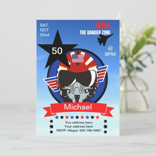 おもしろいUSAファイタージェットパイロット誕生日招待状 招待状 (スタンド正面)