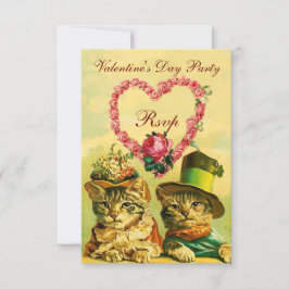 おもしろいVALENTINE'S DAY CATS, PINK ROSEハート出欠 招待状