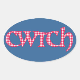 おもしろいWelsh Cwtchスタンプ：レッドチェックギンガム 楕円形シール