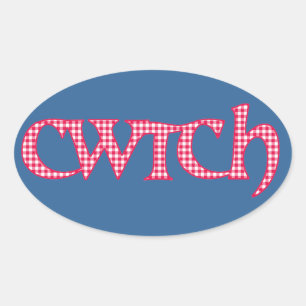 おもしろいWelsh Cwtchスタンプ：レッドチェックギンガム 楕円形シール