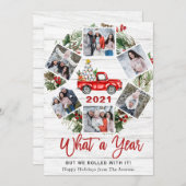 おもしろいWhat a Year Christmas Red Truck 6写真 シーズンカード (正面/裏面)