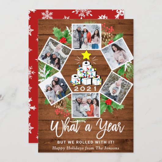 おもしろいWhat a Year Christmas Tree 6写真 シーズンカード (正面/裏面)