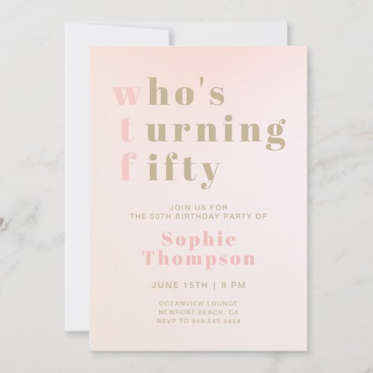 おもしろいWTFピンクモダンク50エレガントthバースデーパーティー 招待状 (正面)