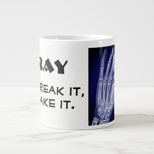 「おもしろいX線。壊して持って行く」とHand Xray ジャンボコーヒーマグカップ (正面)