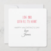 おもしろいXO in Reds, Valentines Day シーズンカード (裏面)