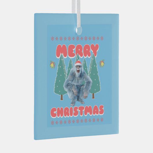 おもしろいYeti – メリークリスマス ガラスオーナメント (正面右)