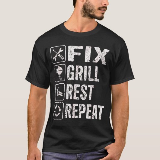 おもしろお父さん 修理 グリル 休息 反復 BBQ 週末の伝説 Tシャツ (正面)
