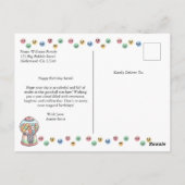 おもしろかわいいガムボールマシン、カスタムファーストバースデー ポストカード (裏面)