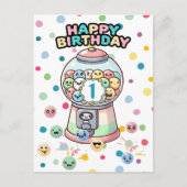 おもしろかわいいガムボールマシン、カスタムファーストバースデー ポストカード (正面)