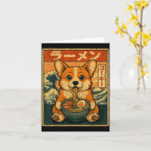 おもしろかわいいラーメン コーギー 日本の麺類 コーギー 耳 カード (黄色い花)