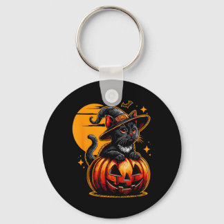 おもしろくてレトロな黒猫のハロウィン・パンプキン・ホラー キーホルダー