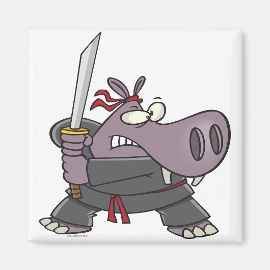 おもしろくて馬鹿な忍者のカバのキャラクター マグネット (正面)