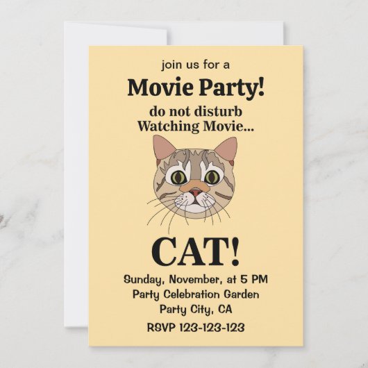 おもしろねこ顔映画パーティー 招待状 (正面)
