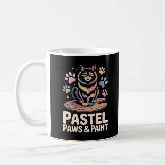 おもしろアーティスト 猫 散らかった画家 肉球 コーヒーマグカップ (左)