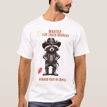 おもしろカウボーイ・アライグマTシャツ – スナック強盗として指名手配