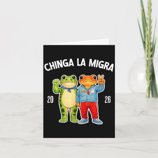 おもしろカエル抗議グラフィック "Chinga la migra" カード (正面)