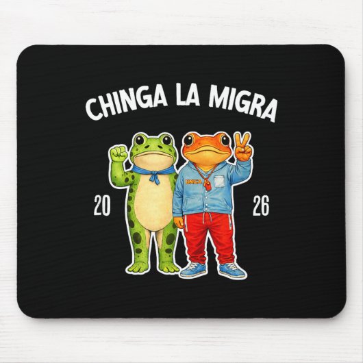 おもしろカエル抗議グラフィック「Chinga la migra」 マウスパッド (正面)
