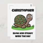 おもしろカメ ゆっくりと着実に オーダーメイド名 ポストカード (正面/裏面)