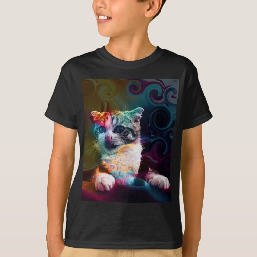 おもしろカラフル猫アート Tシャツ (正面)