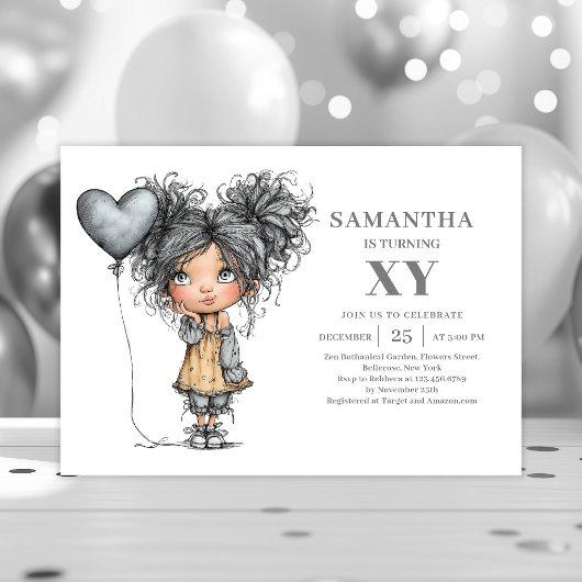おもしろカワイイ女の子の誕生日 高級感のあるブラックとゴールドの招待状 招待状