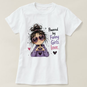 おもしろガールズパワー お団子ヘア ハートサングラス Tシャツ