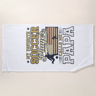 おもしろサッカーパパビンテージTシャツデザイン_1 ビーチタオル