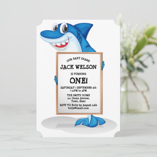 おもしろサメの誕生日パーティー招待状 招待状 (スタンド正面)
