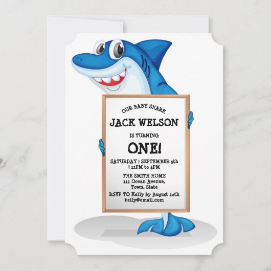 おもしろサメの誕生日パーティー招待状 招待状 (正面)