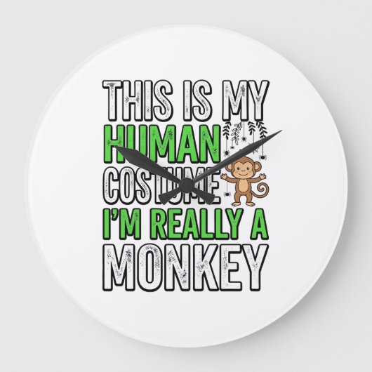 おもしろサル人間コスチューム ハロウィンTシャツデザイン ラージ壁時計 (正面)
