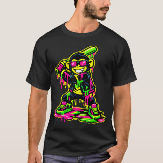 おもしろサル動物野球ドリップジュニア男の子 Tシャツ