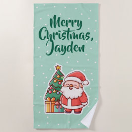 おもしろサンタの子供用クリスマスパーソナライズグッズ ビーチタオル