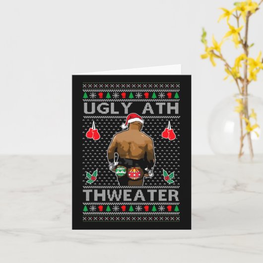 おもしろサンタボクシング ダサいアスリートスウェター メリークリスマス カード (黄色い花)