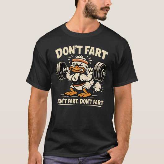 おもしろジムのダック - 持ち上げるときにオナラしないで Tシャツ (正面)