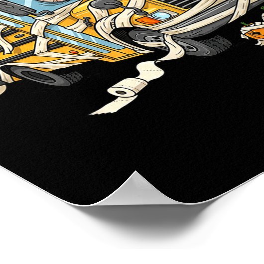 おもしろスクールバスミイラパンプキンハロウィン子供メンズ ポスター (角)