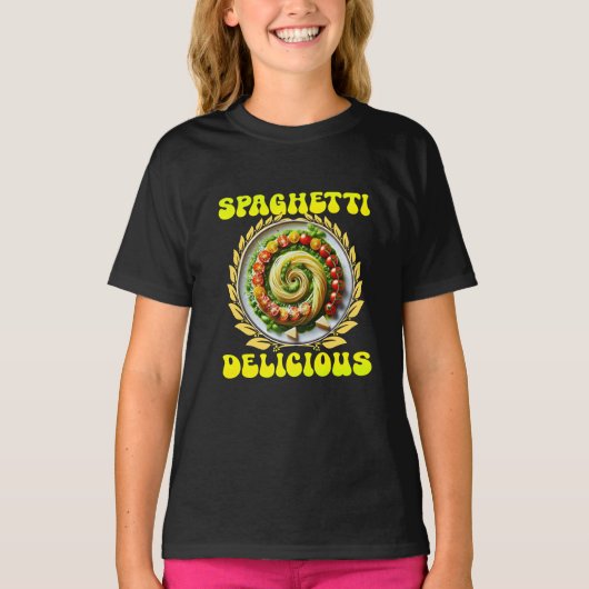 おもしろスパゲッティおいしい引用デザイン Tシャツ (正面)