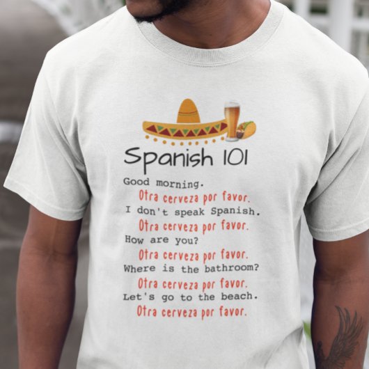 おもしろスペイン語101ビーチでのレッスン　ビール Tシャツ