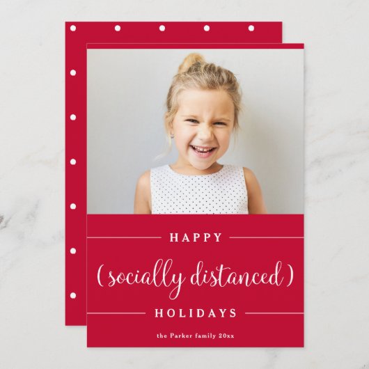 おもしろソーシャルディスタンス クリスマス | 赤い写真 (正面/裏面)