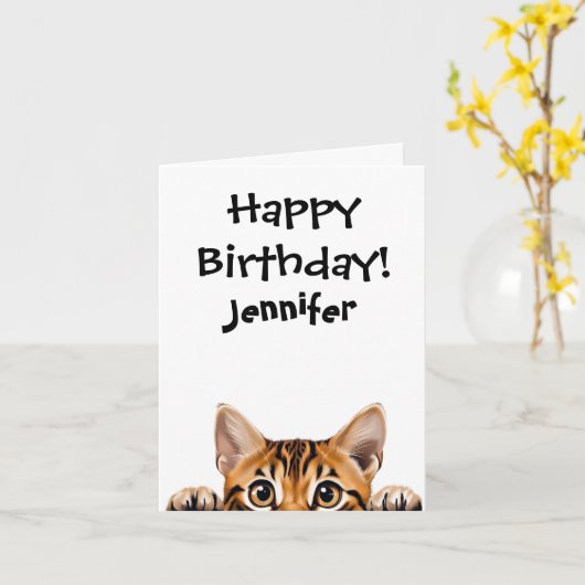 おもしろタビー猫のグリーティングカード カード (黄色い花)