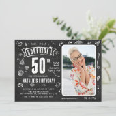 おもしろチョークボードの落書き写真サプライズ50歳の誕生日 招待状 (スタンド正面)