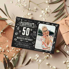 おもしろチョークボードの落書き写真サプライズ50歳の誕生日 招待状