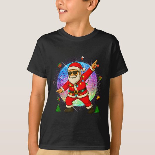 おもしろディスコサンタXmasライト 女の子 男の子 子供 クリスマス Tシャツ (正面)