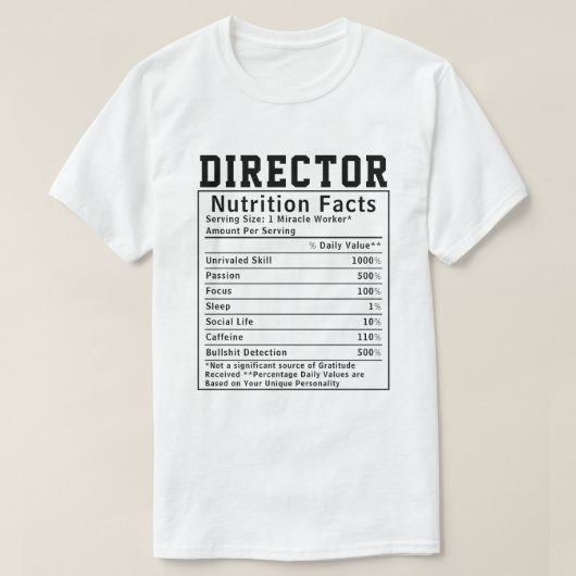 おもしろディレクター栄養成分スタッフワーカーギフト Tシャツ (デザイン正面)