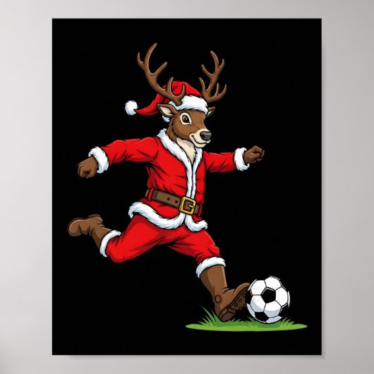 おもしろトナカイ サッカー クリスマス キッズ 男の子 女の子 ポスター (正面)