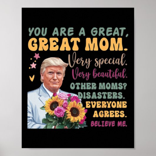 おもしろドナルド・トランプ 母の日 花を持った おもしろい引用 ポスター (正面)