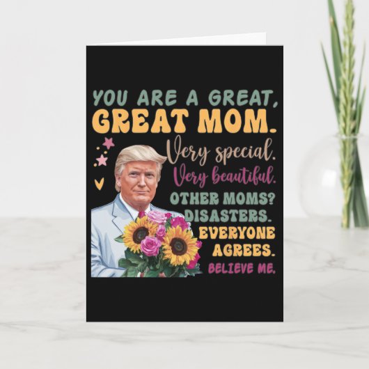おもしろドナルド・トランプ 母の日 花を持った おもしろ引用符 カード (正面)