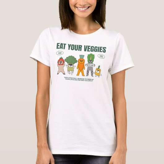 おもしろネコちゃん野菜を食べよう Tシャツ (正面)