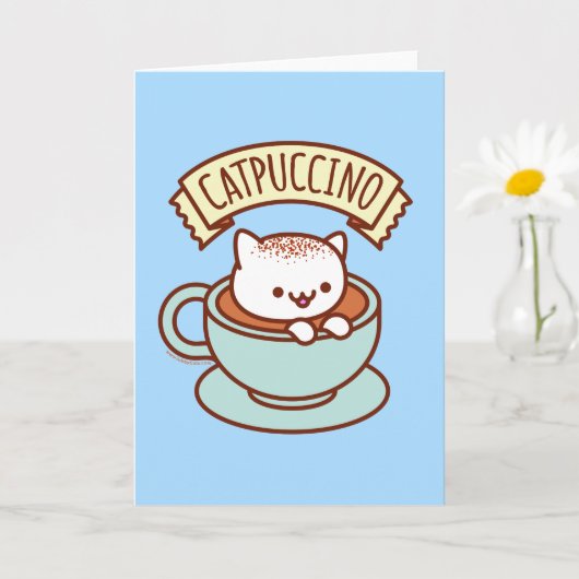 おもしろネコのグリーティングカード：CATPUCCINO カード (小さな植物)