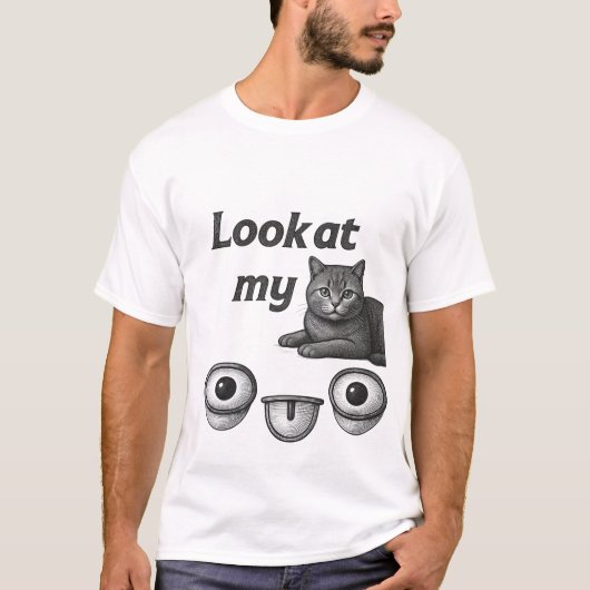おもしろネコTシャツ かわいい黒ネコ ミームを見て Tシャツ (正面)